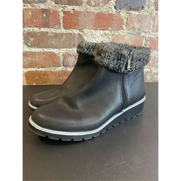 Adrienne Vittadini Black Fuax Leather Cuffed Wedge Ankle Bootie Womens Size 7 - Picture 3 of 13